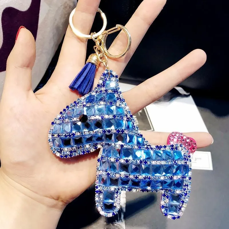 Horse Pony Animal Key Chain Crystal Rhinestone Pendant Keychain For Girl Women Leather Trinket Sparkle Metal Key Ring Bag Charm