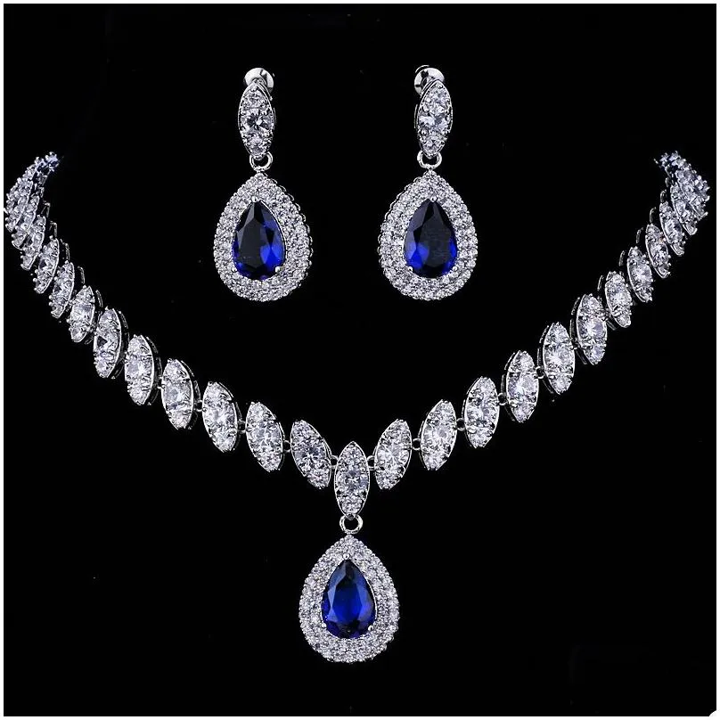 Emmaya Simulated Bridal Jewelry Sets Silver Color Necklace Sets 4 Colors Wedding Jewelry Parure Bijoux Femme Y2008102220415