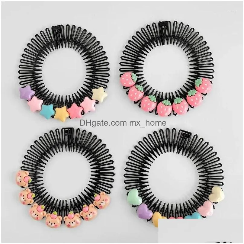 Hair Accessories Kids Cartoon Animal Disk Wave Insertion Comb Girls Forehead And Back Head Spoon Card Fragmented Sorting Headwear Dr Dh2Ao