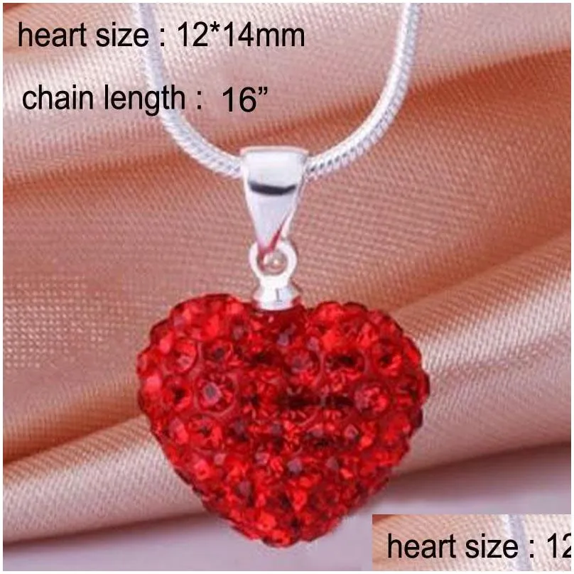 Pendant Necklaces Selling Love Heart Pendants Necklace Mticolor Genuine Crystal Disco Ball Lady S925 Sier Jewelry For Drop Delivery Dhbbo