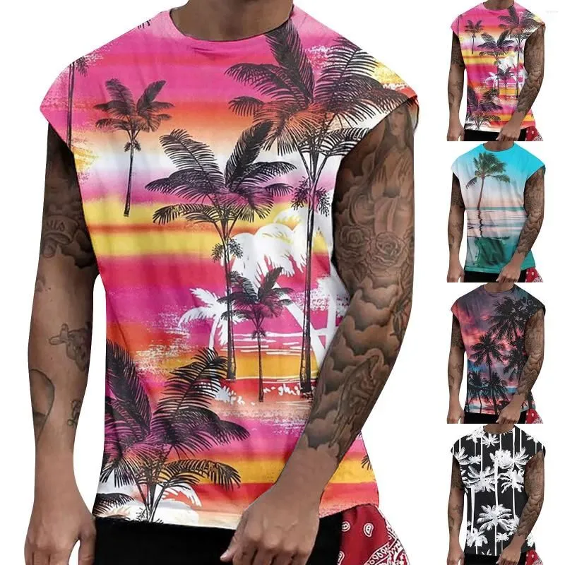 Men`s Tank Tops Casual Beach Hawaiianss Boho Print Sleeveless Muscle Tees Cool Workout T Shirts Fitness Vest Athletic
