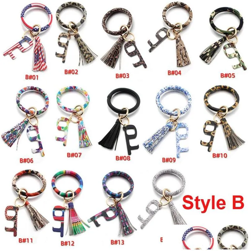 Bangle Leather Keyring Bracelet With Tassel Contactless Door Opener Men Womens O Key Ring Custom Wristlet Circle Keychain Drop Delive Dhz2H