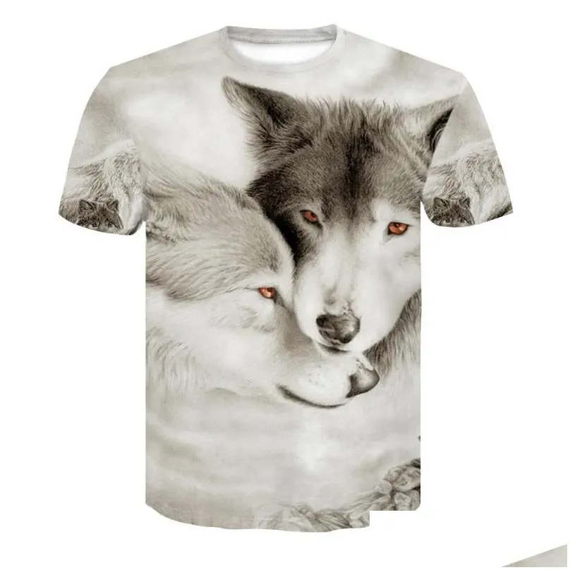 Men`S T-Shirts Men T -Shirt New Wolf Print Shirts 3D Novelty Animal Tops Tees Male Short Sleeve Summer O-Neck Tshirts Drop Delivery Ap Dhyhc