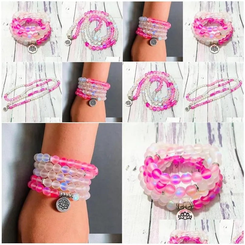 Beaded Sn1408 Matte Pink Mermaid Quartz 108 Mala Bracelet For Women High Quality Throat Chakra Nce Yoga Beads Jewelry Drop D Dhgarden