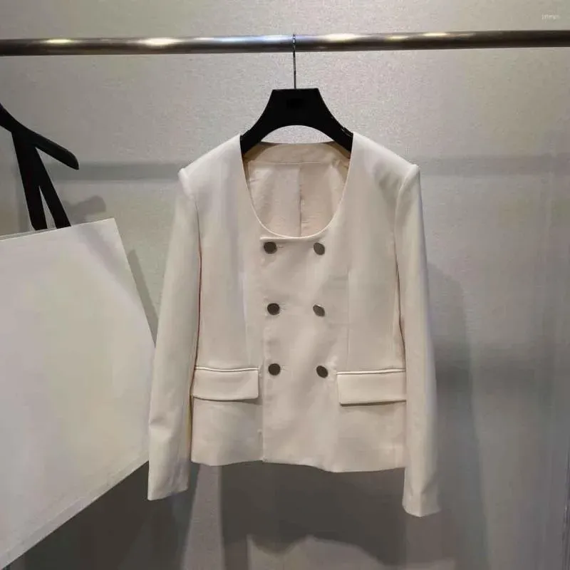 Women`s Jackets U Collar Long-sleeved Jacket Double Row Metal Buckle Decoration Fashionable And Versatile Fall 2023 0813