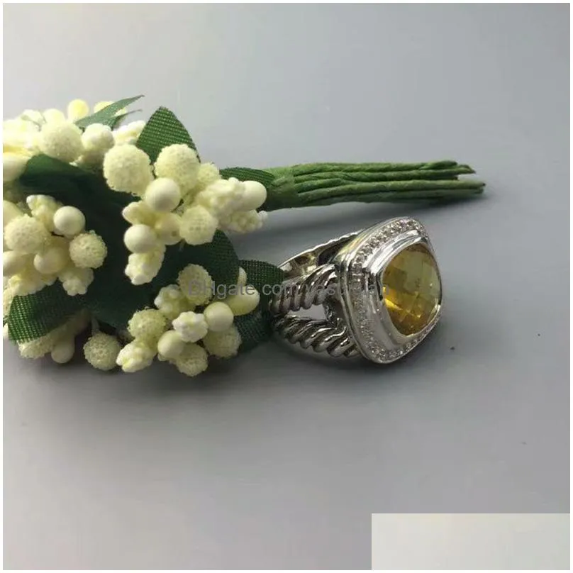 Solitaire Ring Vintage 11Mm Citrine 925 Sterling Sier Rings For Women Design Fine Jewelry Fashion Christmas Gifts Mothers Day Drop De Dhpee