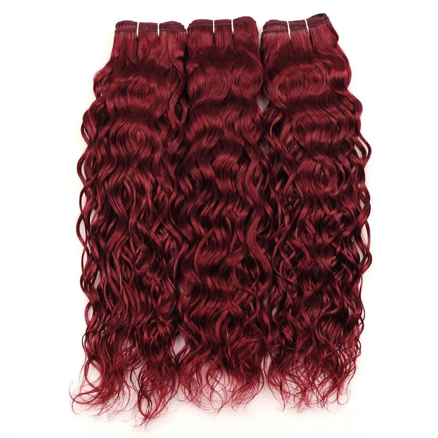 99J Burgundy Malaysian Water Wave Human Hair 3 Bundles With 4x4 Lace Closure 4Pcs Wine Red Mink Wet and Wavy Virgin Hair Weave8226779