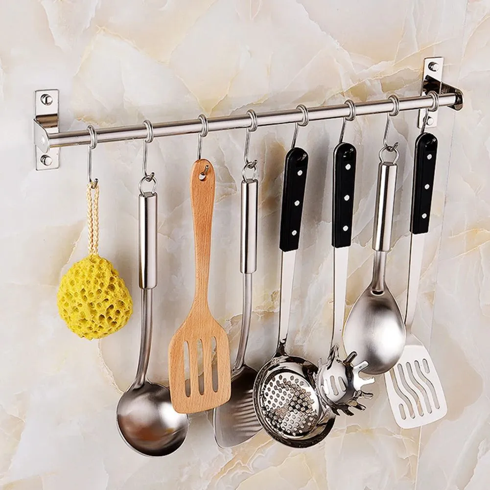 Rails 1Pc Stainless Steel Kitchen Storage Rack Wall Mounted Pan Pot Racks Kitchen Utensils Hanger Organizer Home Storage Hooks