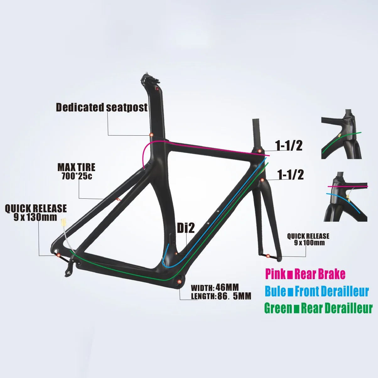 Tantan factory new aero racing road bicycle frame TT-X2 design all black color carbon fibre