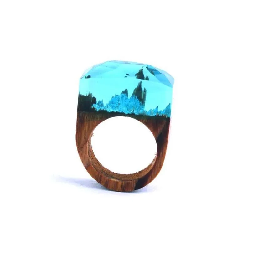 Band Rings Mens Handmade Wooden Secret Magic Forest Ring Wood Resin Jewelry Hip Hop Fashion Punk Men Anel Drop Delivery Dhnzr