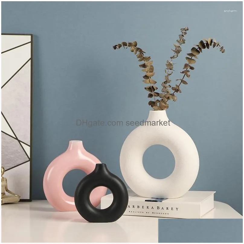 vases nordic ceramic vase aesthetic room decor donuts flower home living decoration accessories interior office