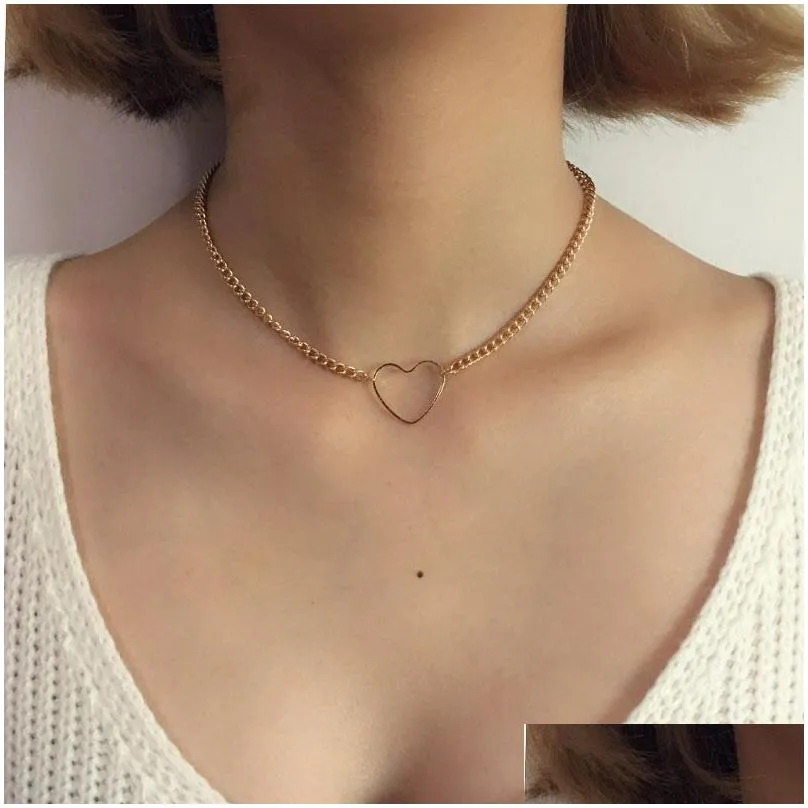 Pendant Necklaces Vintage Love Heart For Women Gold Sier Color Fashion Portrait Chunky Chain Chock Necklace Jewelry Drop Delivery Pend Dhmlj