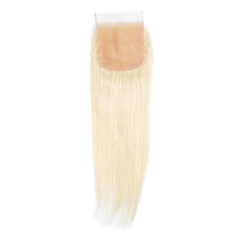 Peruvian Human Hair 613 Blonde Straight Remy 5 Pieces One Set Hair Bundles With 4X4 Lace Closure Silky Straight 613 Blonde Hair1243719