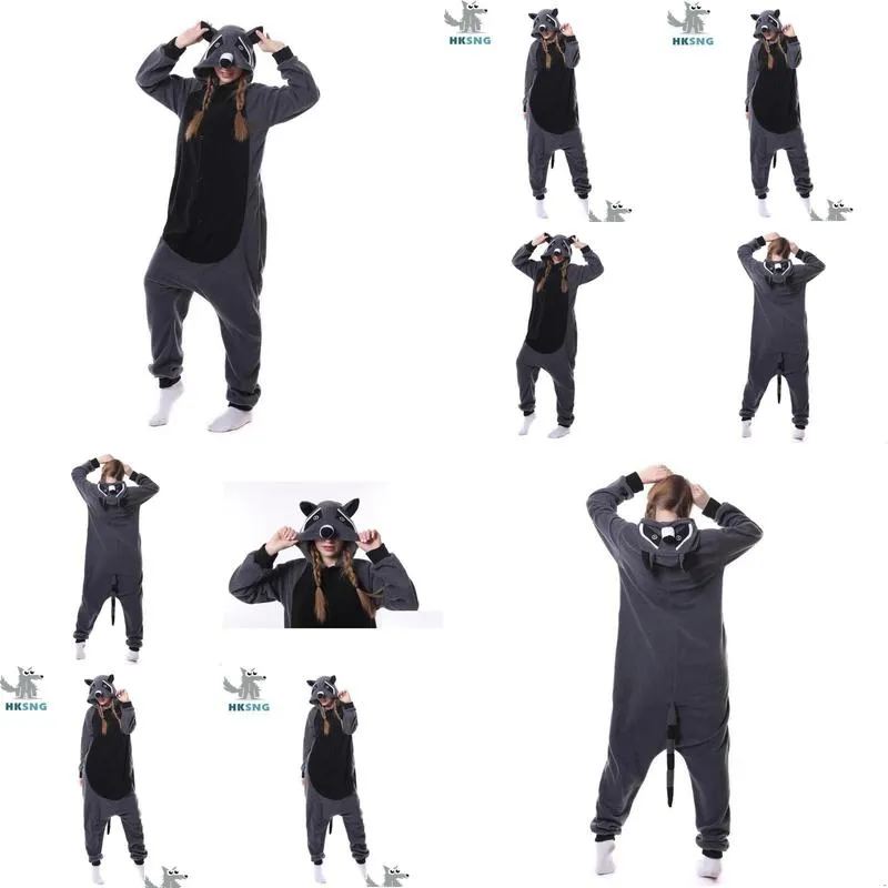 Cosplay Anime Costumes Hksng Animal Adt Gray Raccoon Pajamas Cartoon Black Racoon Onesies Overall Christmas Gift Drop Delivery Apparel Dhh4B