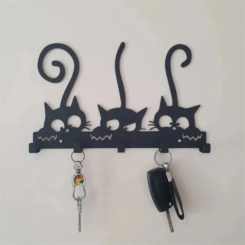 Rails Symphony Orchestra Key Holder Black Cat Key Coat Hanging Metal Hook Creative Cabinet Door Wall Decoration