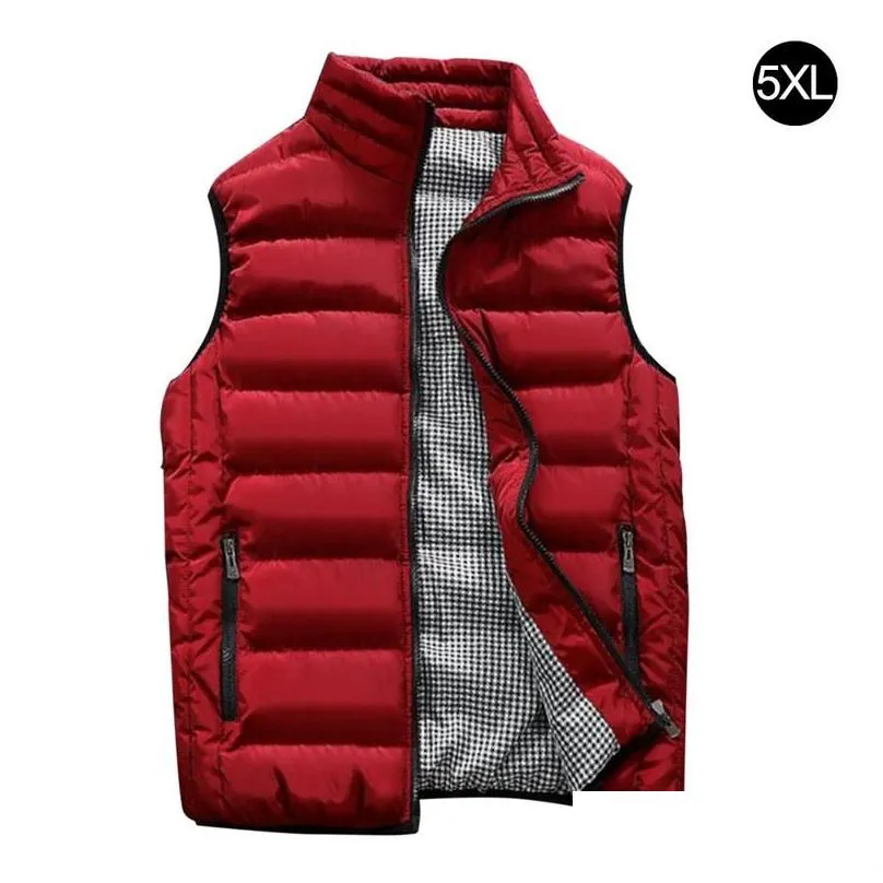 Men`S Vests Mens Casual Vest Jacket Thickened Sleeveless Cotton Padded Warm Anti - Static Breathable Coat For Autumn Winter Red Blue D Dhny6