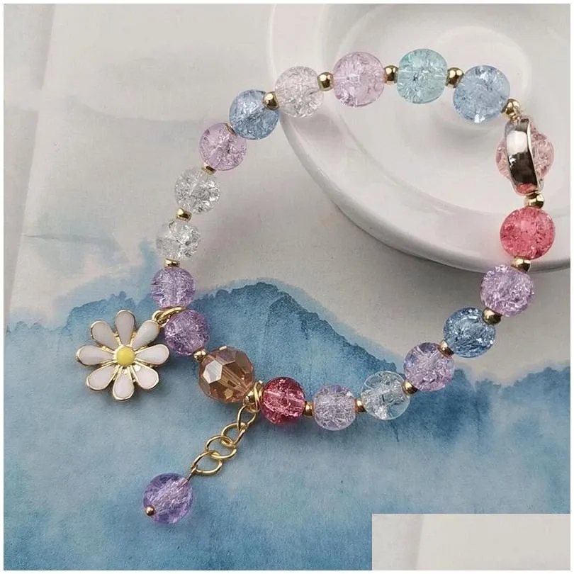 Identification Bracelet Jewelry Lovely Korean Gemstone Amethyst Bead Bracelets Womens Girls Candy Color Lucky Daisy Stackable Drop De Dho8Y