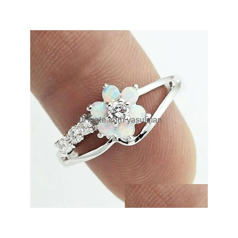 Band Rings Sun Flower Opal Crystal Zircon For Women Jewelry Vintage Pink Blue Engagement Ring Drop Delivery Dhhzc