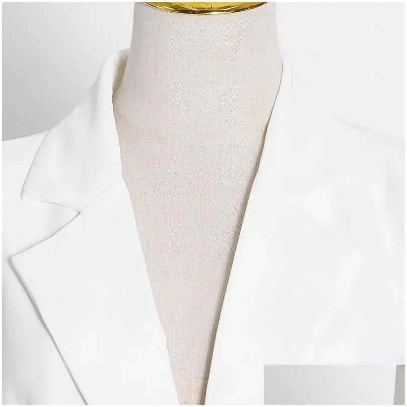 Women`S Suits & Blazers Womens White Minimalist Women Notched Long Sleeve Sashes Elegant Female Fashion Clothing Drop Delivery Appare Dhfud