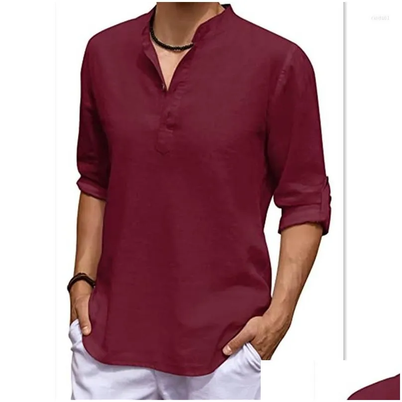Men`S Casual Shirts Mens Men Cotton Linen Blouse Tops Summer Turn Down Collar Half Sleeve Button Plover Drop Delivery Apparel Clothin Dhjno