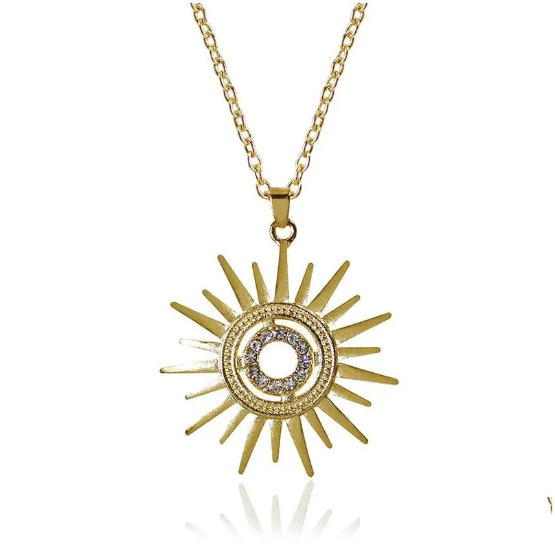 Pendant Necklaces Ins Fashion Gold Plating Moon And Sun Female Rhinestone Sunflower Crescent Necklace For Women Jewelry Drop Delivery Dhxws