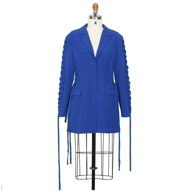 Women`S Suits & Blazers Womens Blazer Dress Women Elegant Fashion Luxury Blue Single Breasted Button Pocket Notched Slim High Quality Dhwtz