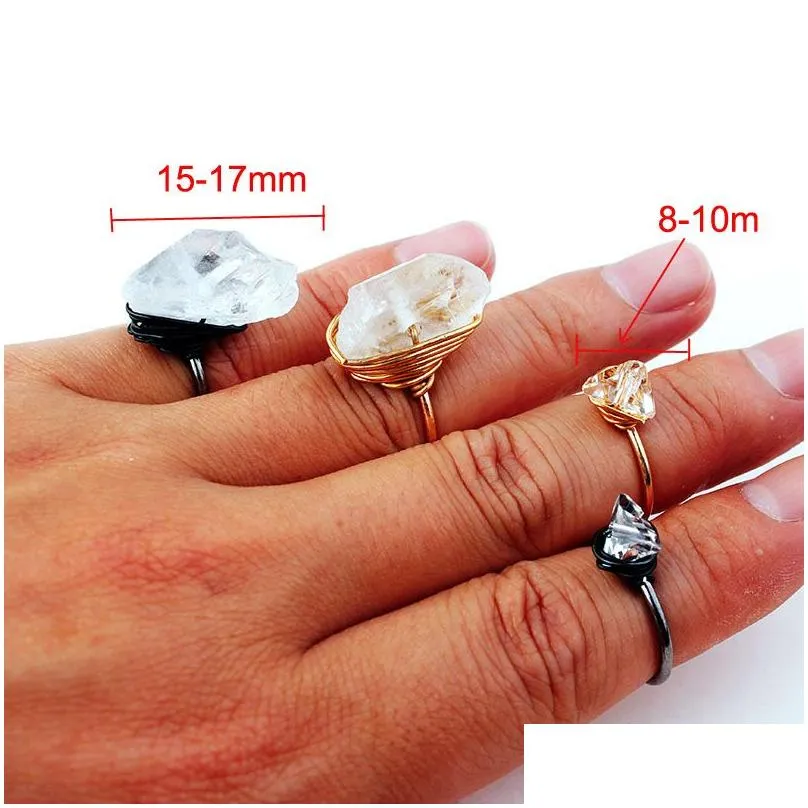 With Side Stones Ins Fashion Natural Gemstone Adjustable Ring Womens Gold Filled Handmade Crystals Big Stone For Jewelry Wholesale Ir Dhann