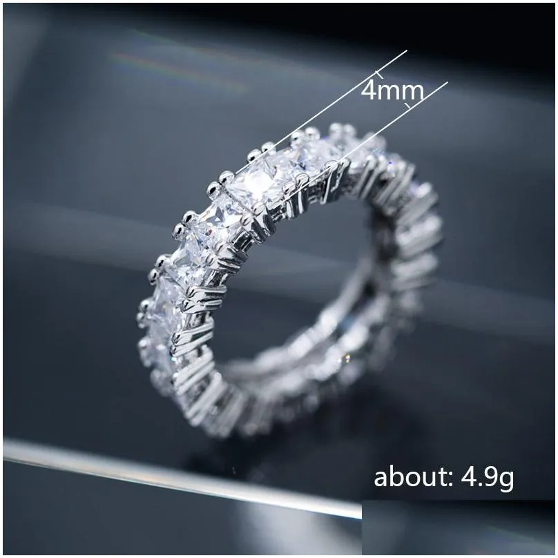 With Side Stones Luxury Design Sparkling Diamond Engagement Ring Elegant 4Mm Heart Round Square Cubic Zirconia Paved 925 Sier Jewelry Dhpd9