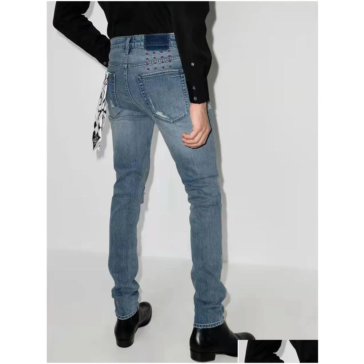 Jeans Mens Designer Trouser Legs Open Fork Tight Capris Denim Trousers Add Fleece Thicken Warm Slimming Jean Pants Brand Clothing Embroidery Printing