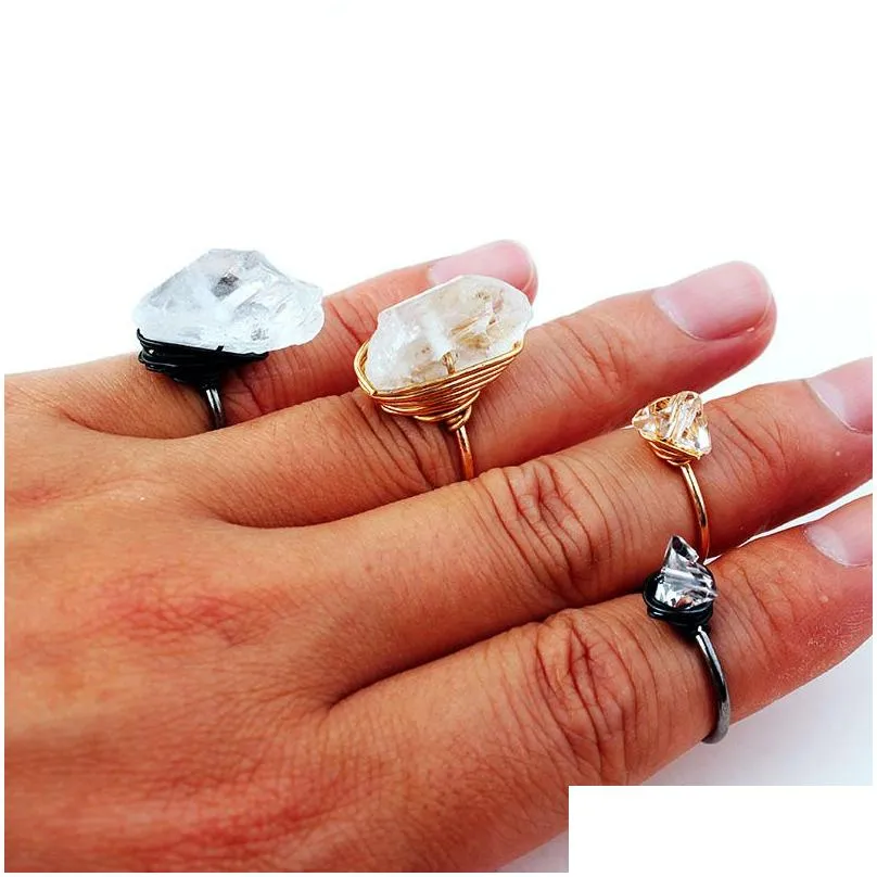With Side Stones Ins Fashion Natural Gemstone Adjustable Ring Womens Gold Filled Handmade Crystals Big Stone For Jewelry Wholesale Ir Dhann