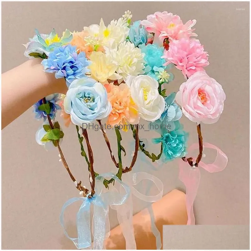 Hair Accessories Bride Flower Crown Hairband Rope Wedding Floral Headband Garland Girl Wreath Elastic Party Cosplay Headpiece Drop D Dh7Fp