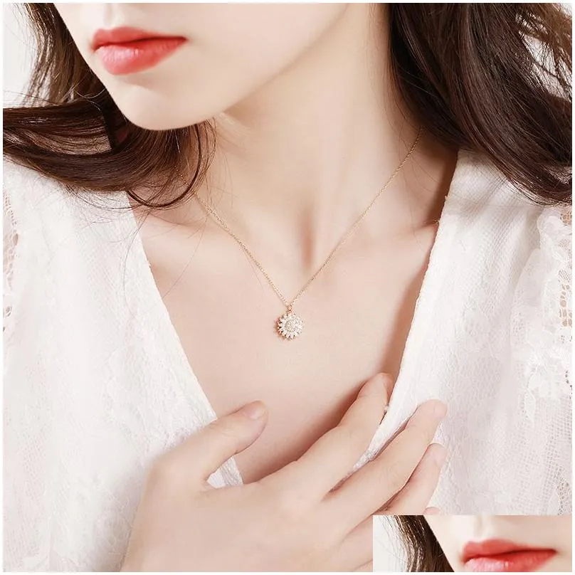 Pendant Necklaces New Fashion Sunflower Necklace For Women Jewelry Zircon Big Luxury Choker Korea Style Wholesale Drop Delivery Pendan Dhtwo