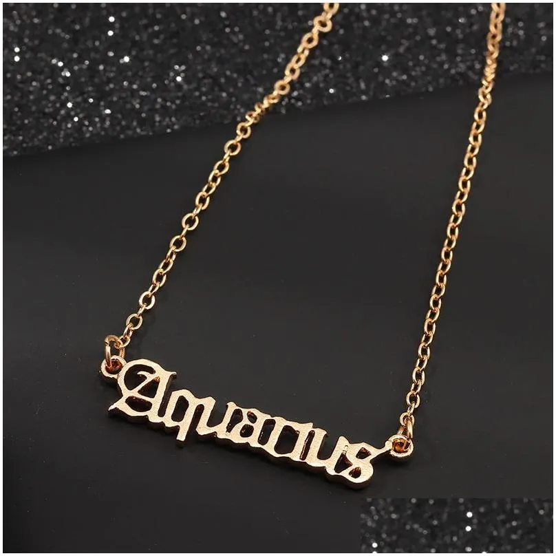 Pendant Necklaces Creative Letter Zodiac Necklace Constellation Custom Stainless Steel Old English Birthday Jewelry Drop Delivery Pend Dhs9J