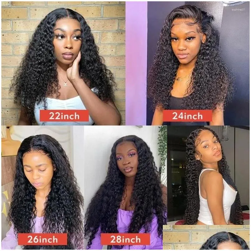 13x6 HD Transparent Water Wave Curly Human Hair Lace Frontal Wig 30 34 Inch Wigs 180 Density Pre Plucked