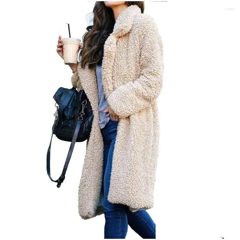 Women`s Jackets Long Women Coat Autumn Winter Fleece Warm Jacket Vintage Plush Overcoat Ladies Teddy Soft Loose Parkas Outerwear