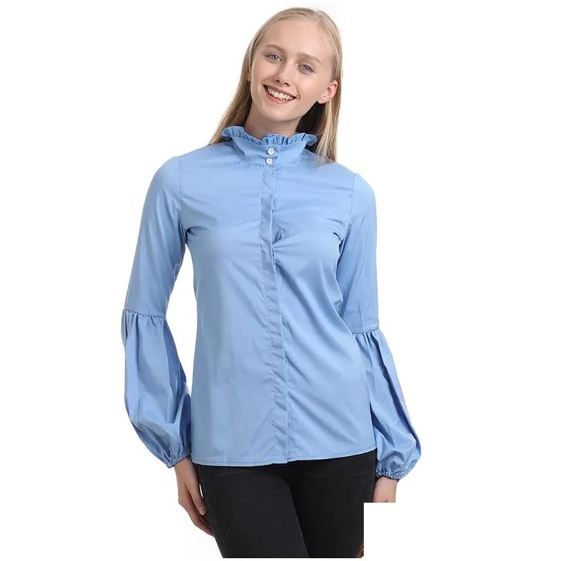Women`S Blouses & Shirts Womens Fashion Women 2021 Female Long Lantern Sleeve Solid Tops And Casual Blusas Top Plus Size Tunic 2Xl Dr Dhvqu