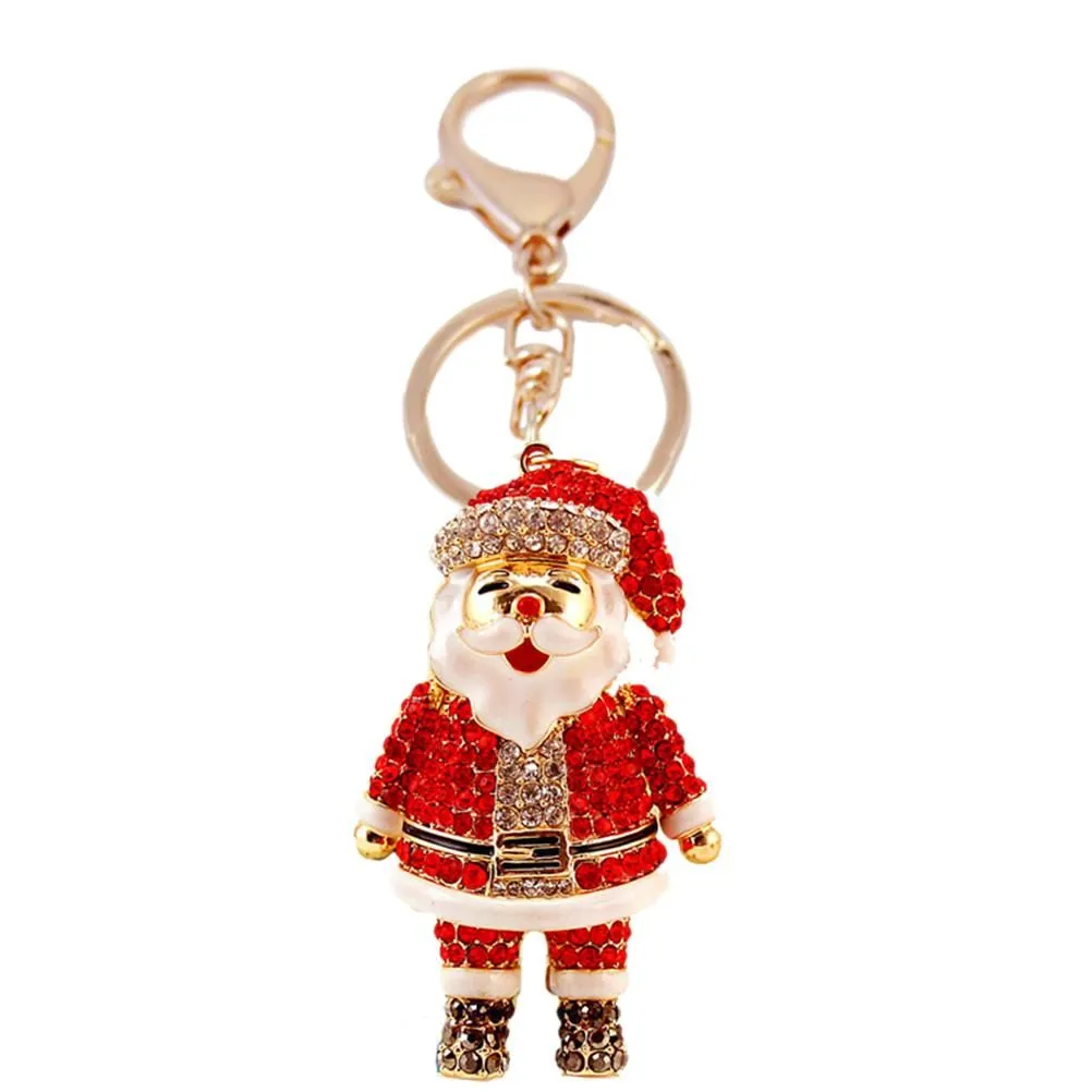 Cute Key Chain Cartoon Rhinestone Santa Claus Hanging Keyring Pendant Handbag Decoration For Purse Christmas Charm Keychain Ring Xmas Gifts