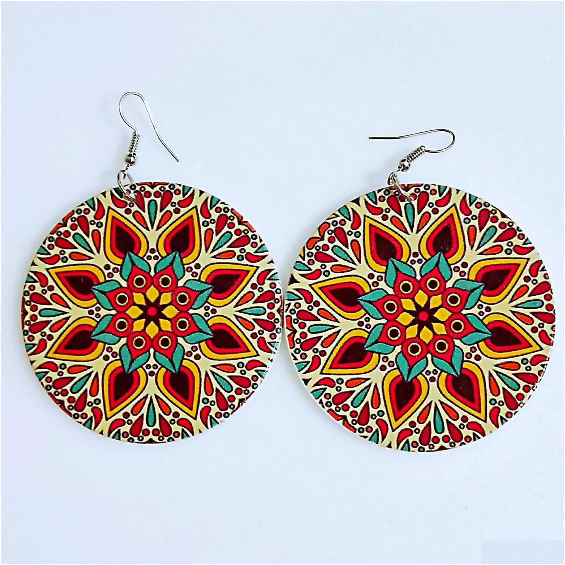 Dangle & Chandelier Bohemian Printing Colorf Eardrop Womens Fashion Afro Wooden Earrings Wood Round Charm Hoop Jewelry Wholesale Drop Dhaw7