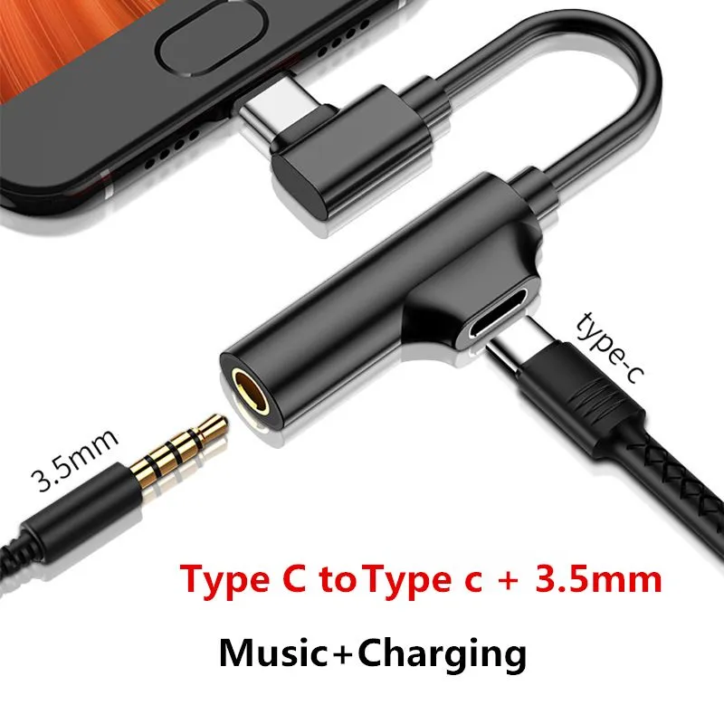 Type-C +3.5mm Jack Audio Expansion Adapter Music Charging Converter Cable For Samsung S9  P20 Xiaomi Earphone Divider Splitter