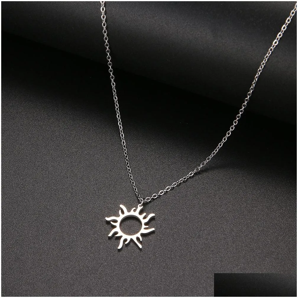 Pendant Necklaces Fashion Stainless Steel Necklace Gold Plated Ethnic Sun Totem Pendent For Charm Women Birthday Party Jewelry Drop De Dhbtf
