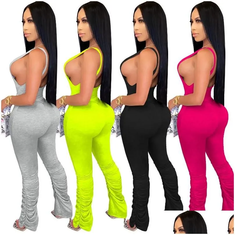 Women`S Tracksuits Cutubly Solid 2 Two Piece Set Sleeveless Women Outfits Sets Lace Up Casual Woman O-Neck Y Female Sport Pants Suit Dhtyz