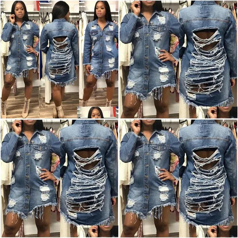 Women`S Jackets Newest Boyfriend Style Women Ladies Slim Denim Coat Hole Long Sleeve Casual Jean Jacket Outerwear Drop Delivery Appare Dhezg