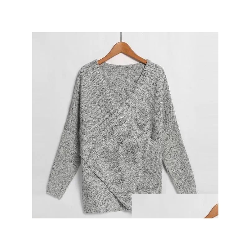 Women`S Sweaters Womens Sweater Women Autumn Plover Tops 2021 Winter Fl Sleeve Knitted V Neck Cross Wrap Loose Poncho Drop Delivery A Dhsuu