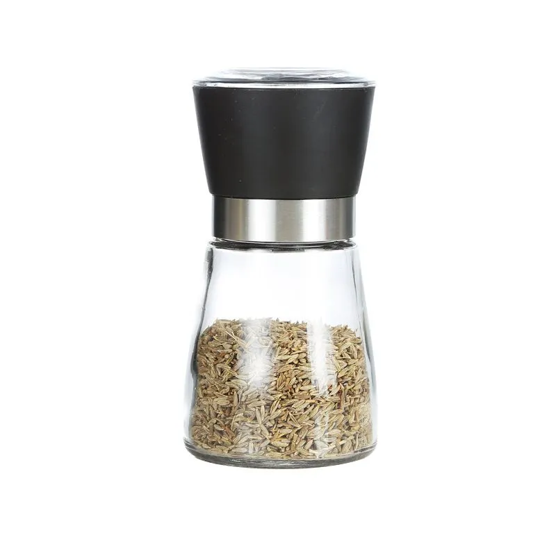 1Pc Stainless Steel Salt and Pepper Mill Grinder Spice Herp Glass Muller Hand Mill Grinding Bottle Kitchen Gadgets Glass Tools