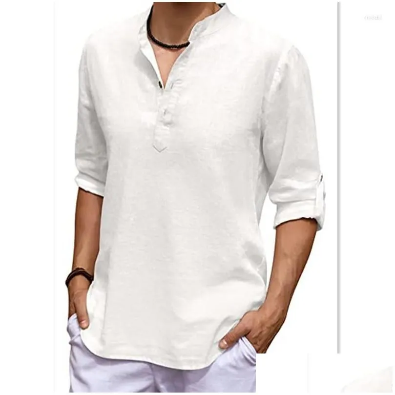 Men`S Casual Shirts Mens Men Cotton Linen Blouse Tops Summer Turn Down Collar Half Sleeve Button Plover Drop Delivery Apparel Clothin Dhjno