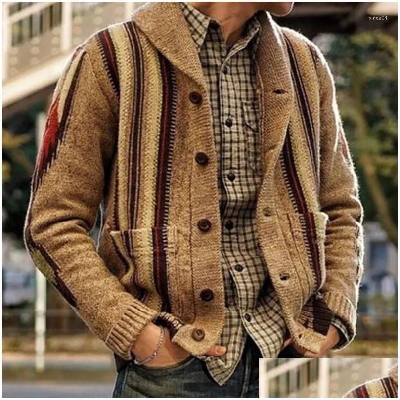 Men`S Sweaters Mens Vintage Cardigan Sweater Casual Jacquard Fashion Coat Knitted Cardigans Autumn Winter Oversized Drop Delivery App Dhbff