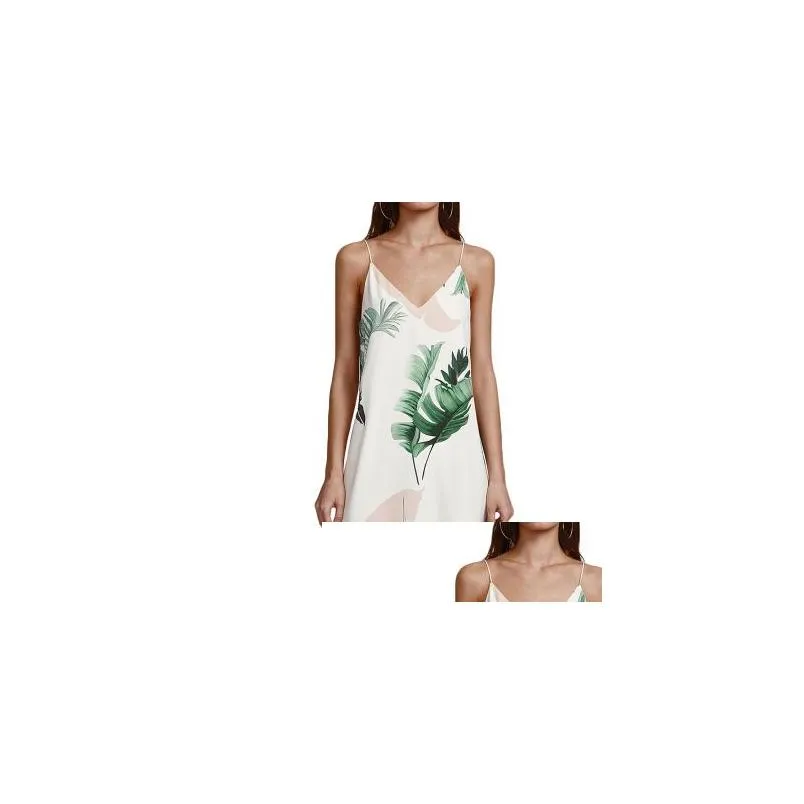 Basic & Casual Dresses Eur Holiday Short Dress Fashion Leaf Printed Strapless V Neck Y Beach Mini Boho For Summer Drop Delivery Appar Dhjhg