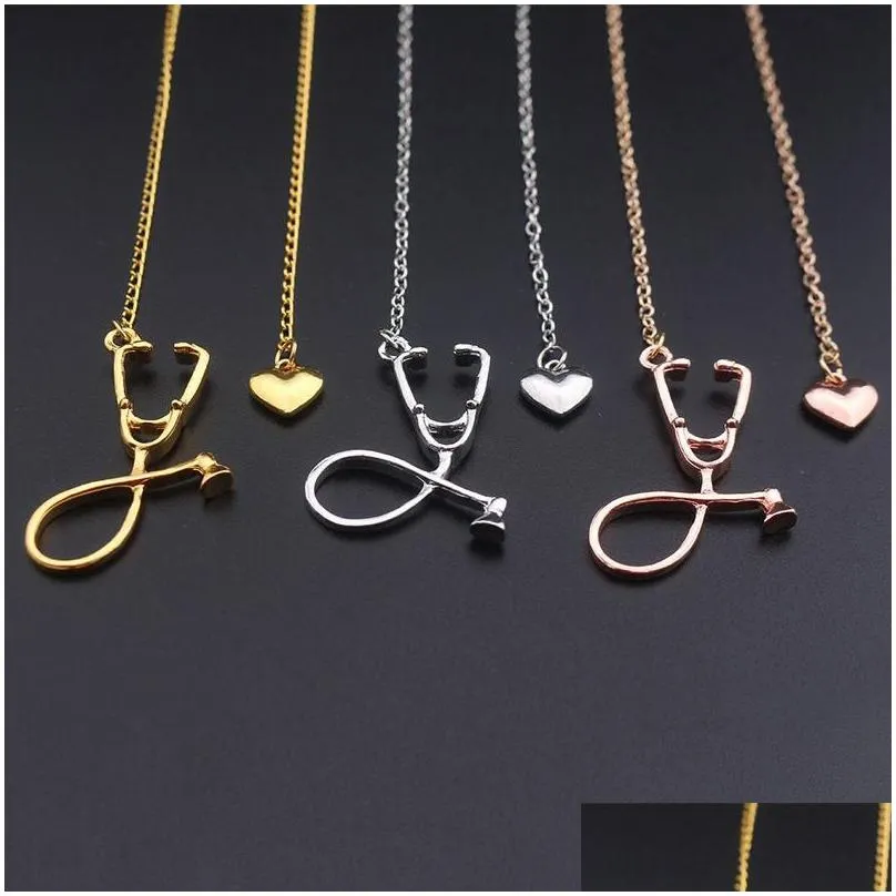 Pendant Necklaces Selling Medical Jewelry Alloy I Love You Heart Necklace Stethoscope For Nurse Doctor Gift Wholesale Drop Delivery Pe Dhpmx