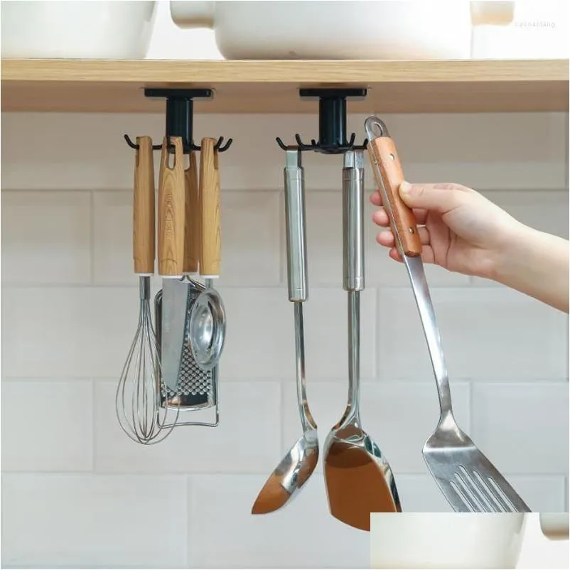 Hooks 360 Degrees Rotated For Kitchen Organizer And Storage Home Handbag Clothes Ties Bag Hanging Self Adhesive Rack