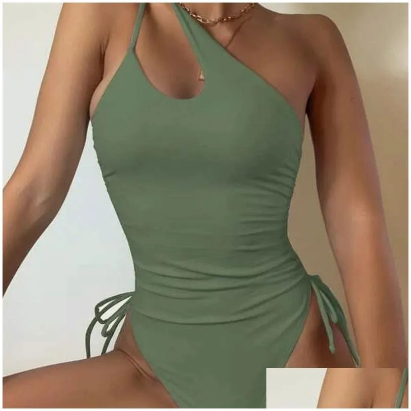 Women`S Swimwear Womens Bodysuit Swimsuit One Shoder Hollow Out Monokini Y High Waist Beachwear Clothing Drop Delivery Apparel Dh7Bu